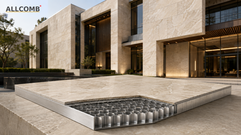 Stone aluminum honeycomb panel with natural stone surface and aluminium honeycomb core