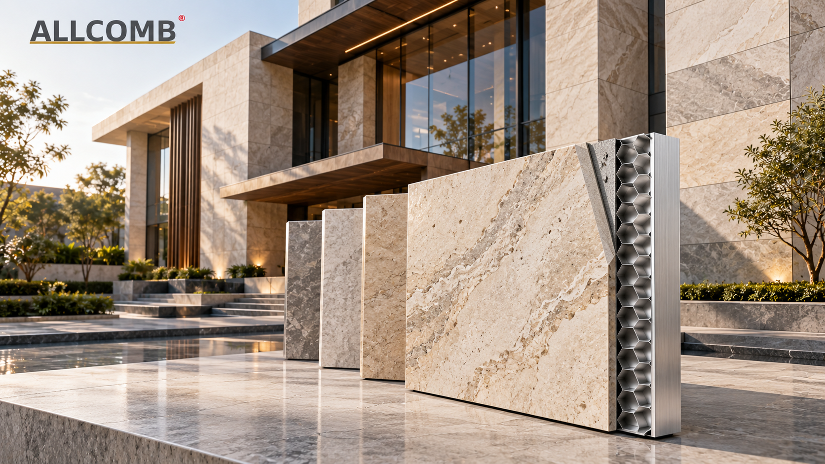 Lightweight stone panel with natural stone surface and aluminium honeycomb backing