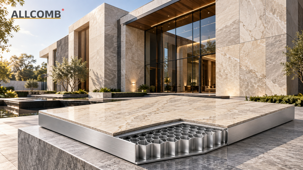 Natural stone honeycomb panel with aluminium honeycomb core