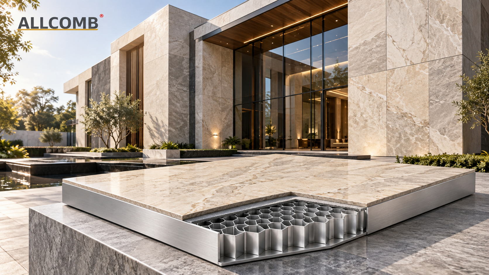 Natural stone honeycomb panel with aluminium honeycomb core